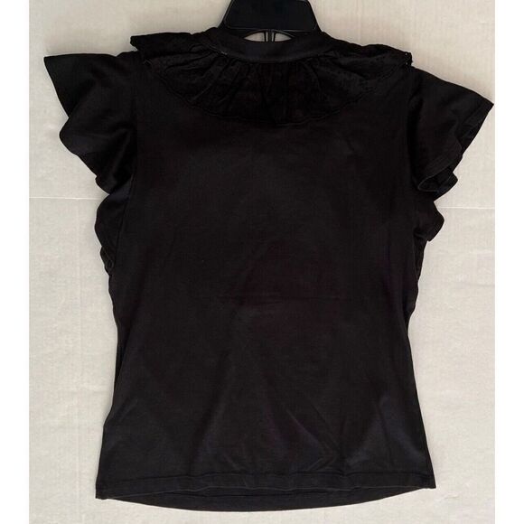 Lauren Ralph Lauren Womens Sz Small Ruffle-Trim Lace-Up Jet Black Top - Picture 8 of 11